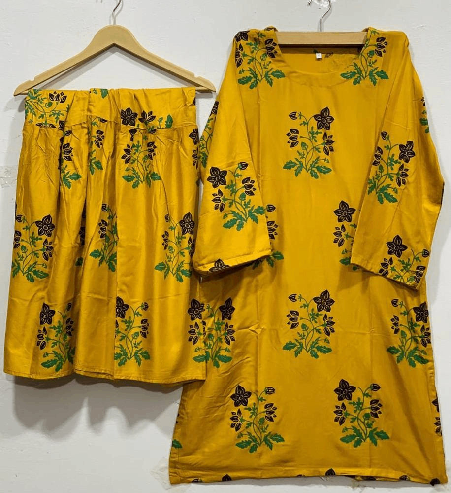 Two pieces women stitched linen printed suit