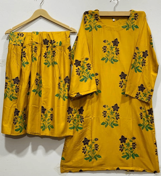 Two pieces women stitched linen printed suit