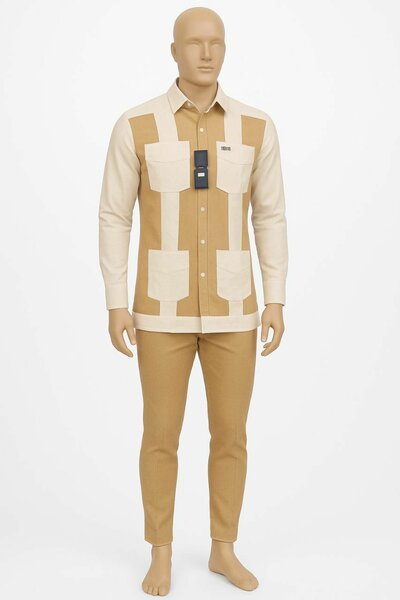 Chemise à carreaux beige homme