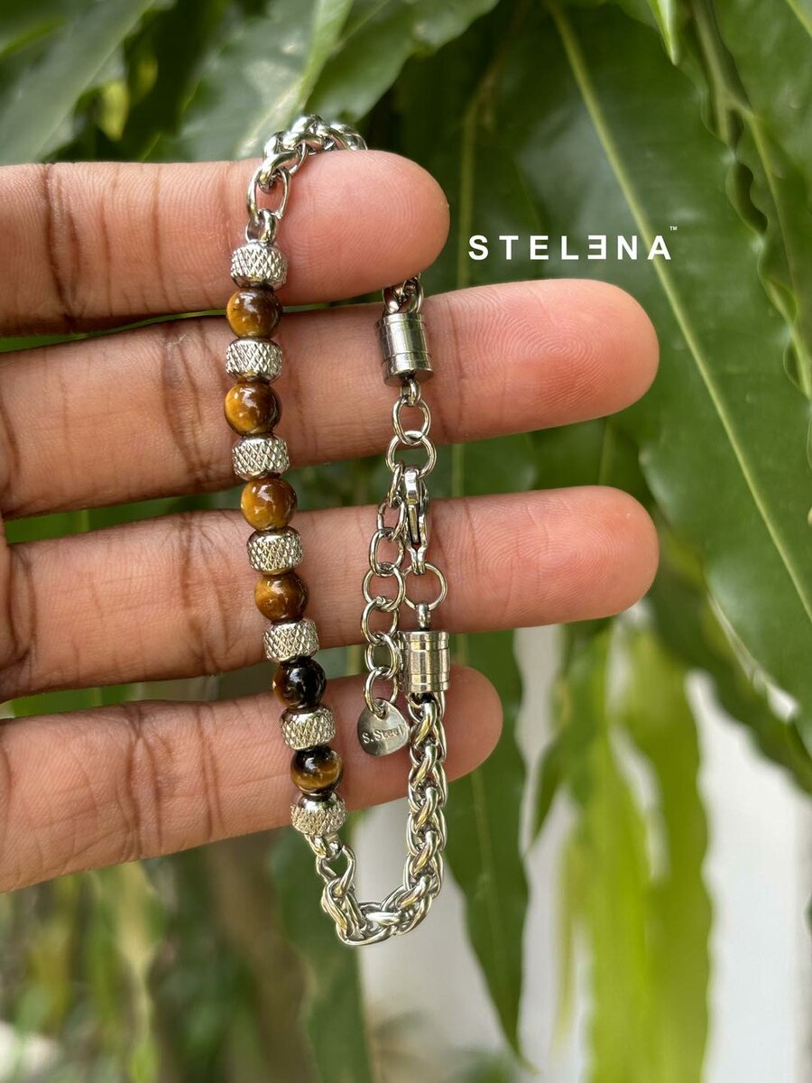 Bracelet œil de tigre , acier