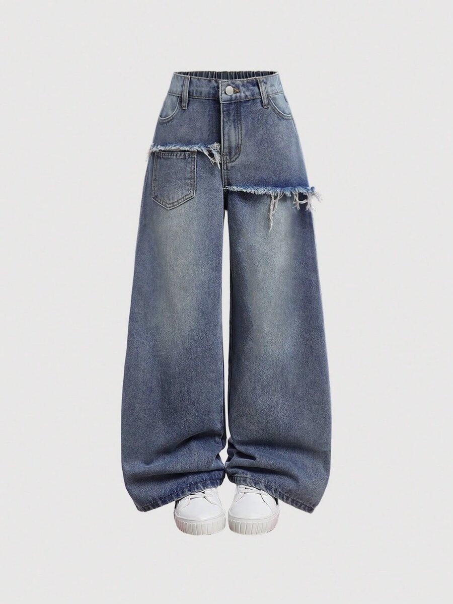 Tween girls retro stylish blue denim wide