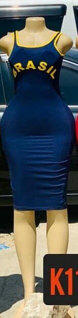 Beautiful and stylish women's dress with open shoulders dark blue