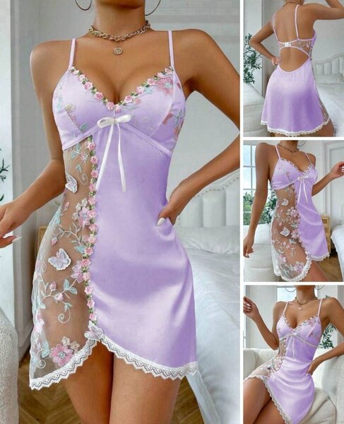 Robe nuisette en satin floral