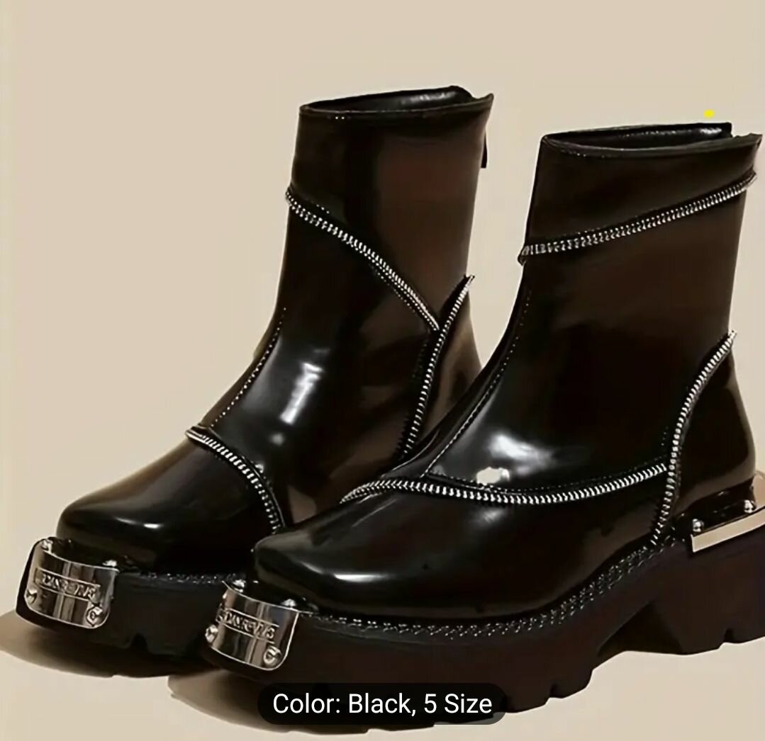 Women's Square Toe Ankle Booties with Zipper Closure -