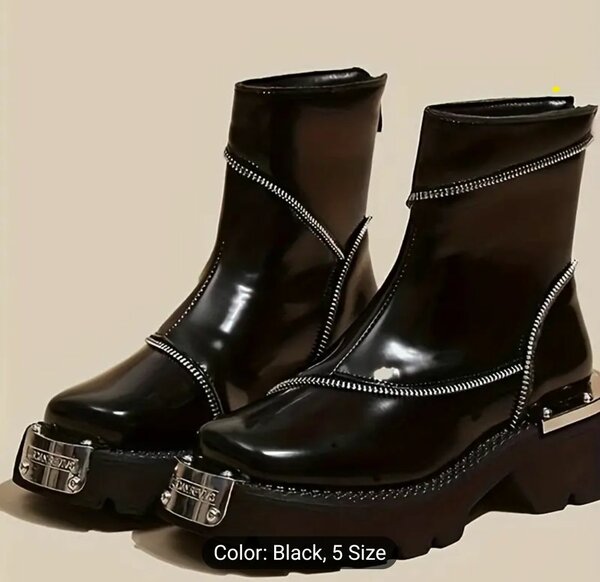 Women's Square Toe Ankle Booties with Zipper Closure -