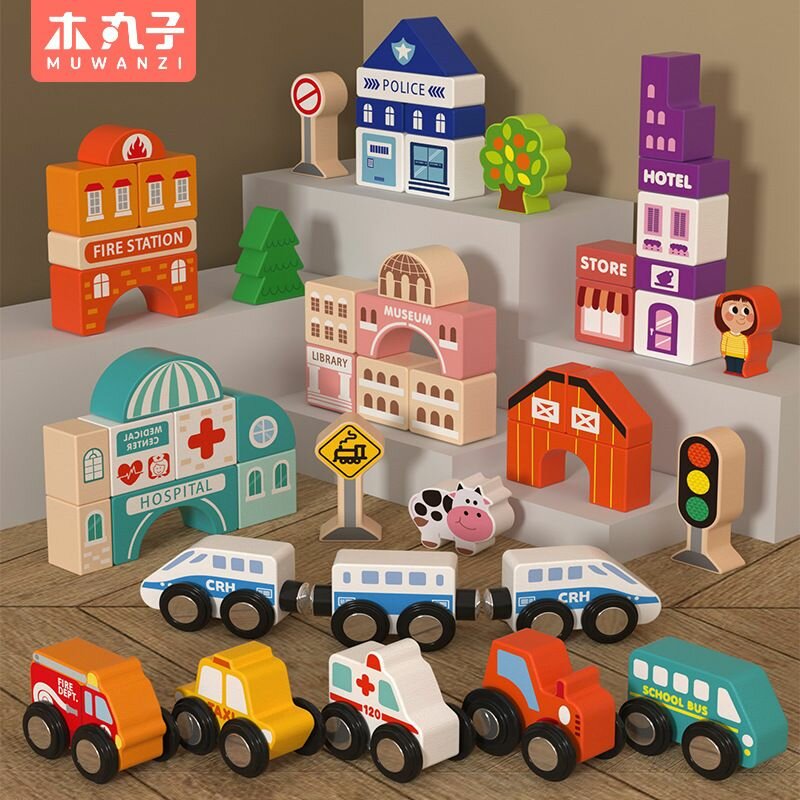 Circuit de train en bois coloré