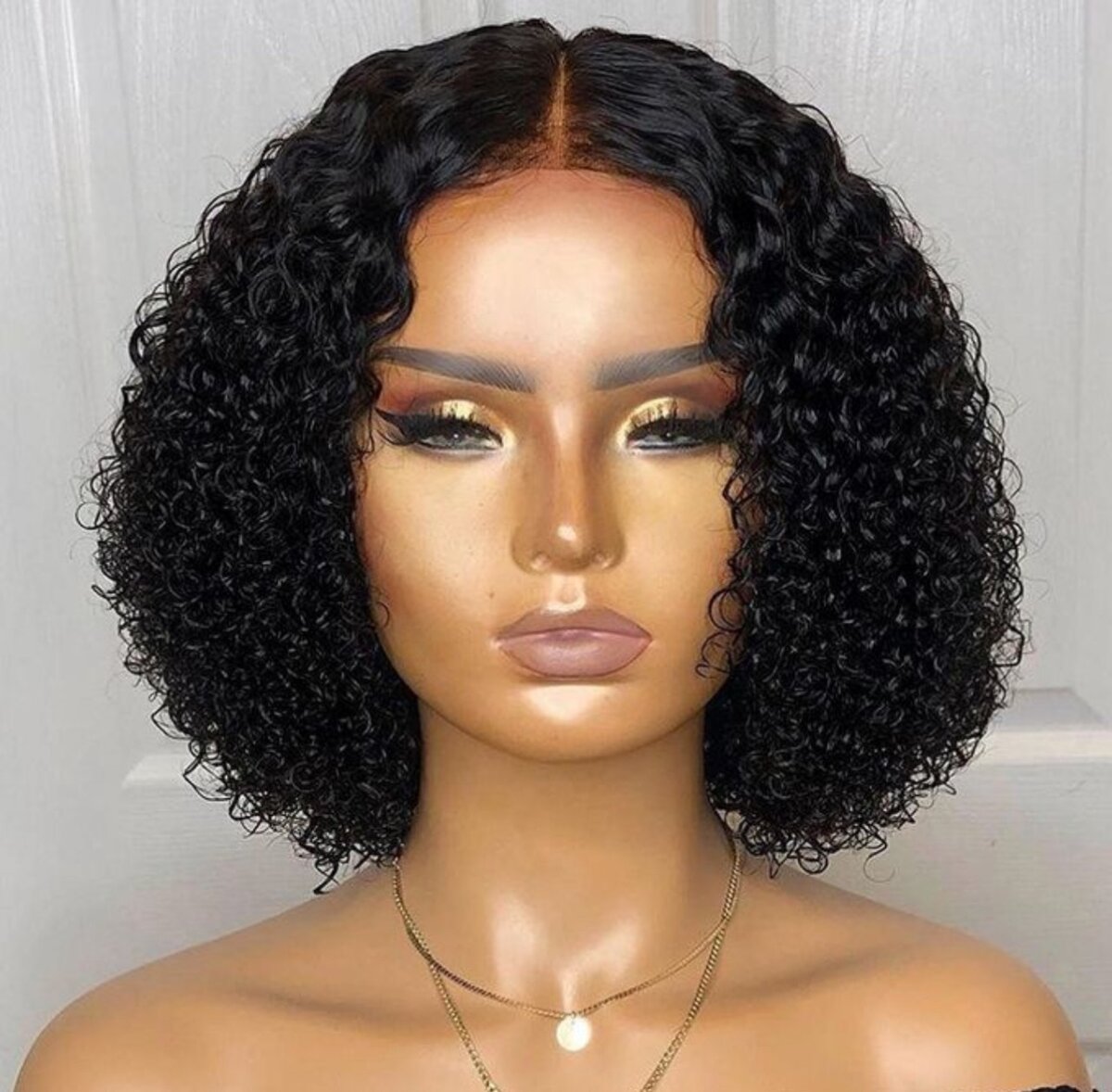 European and American wig set black middle part short curly