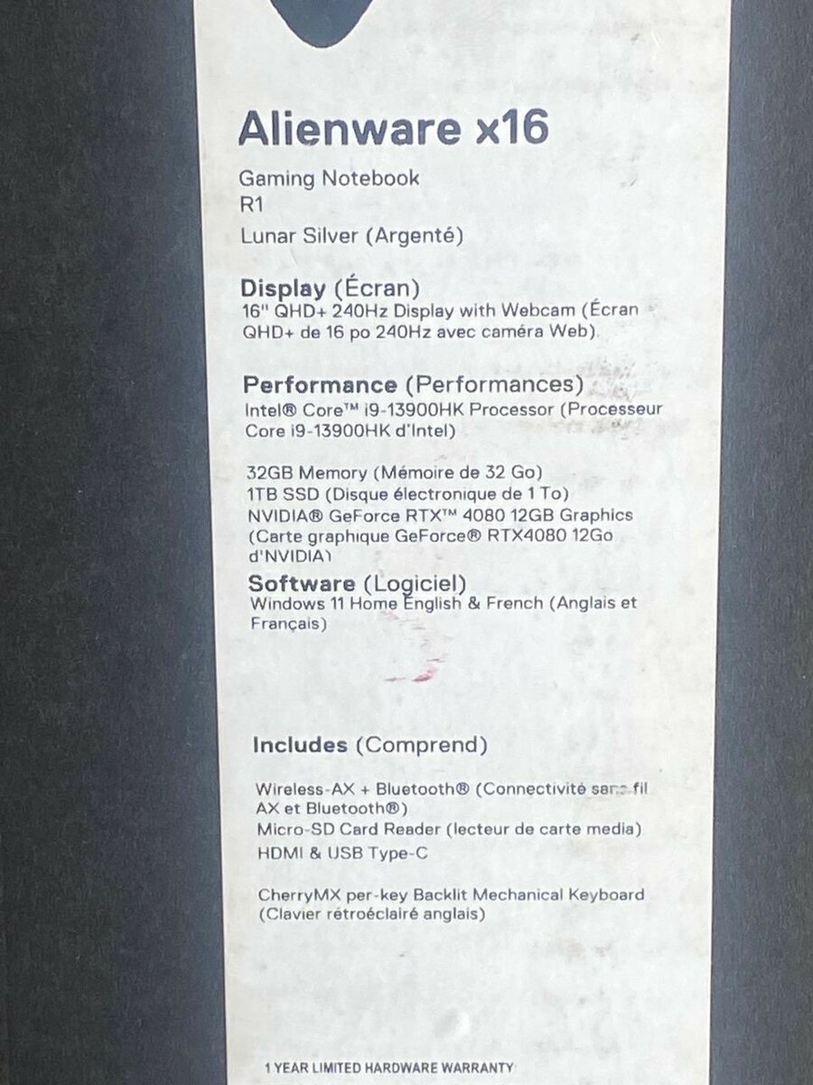Alienware X16 R1 RAM 32GB Intel Core i9 RTX 4080 (12GB )