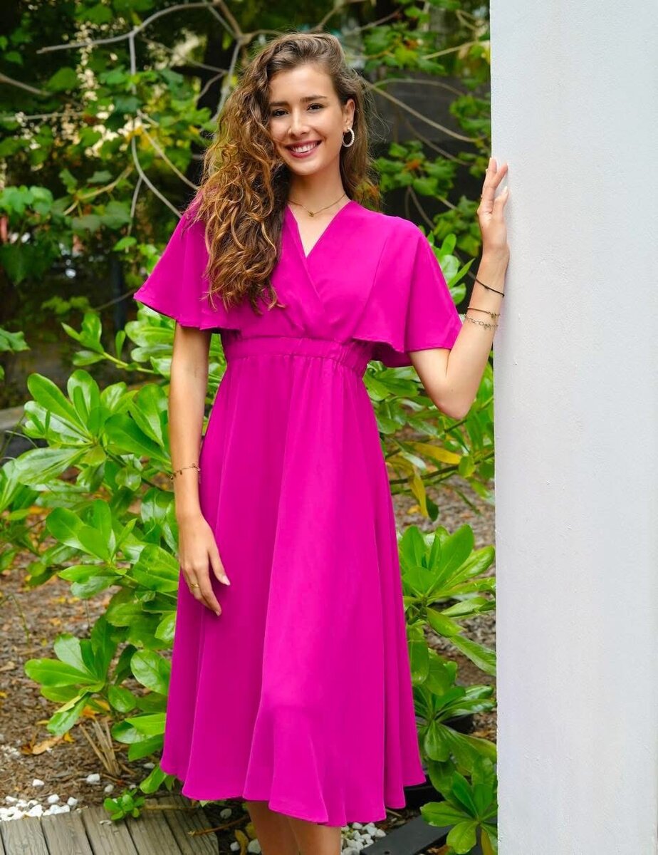 Robe Midi Rose Élégante Femme