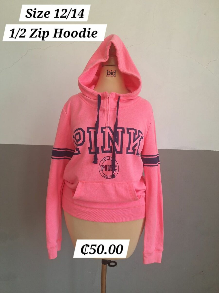 Pink 3/4 Zip Front Pocket Long sleeves Hoodie