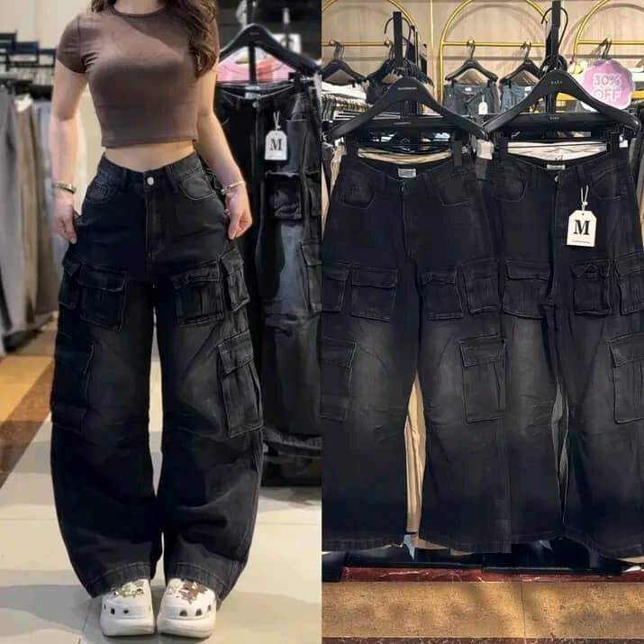 Pantalon cargo noir femme