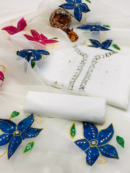 Oil paint work dress organza dc free