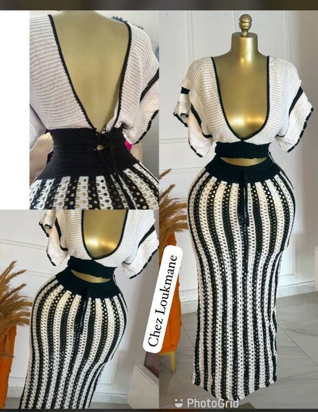 Robe crochet élégante noire et blanche