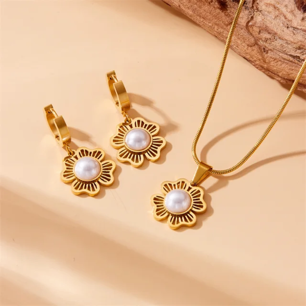 Parure fleur perle élégante