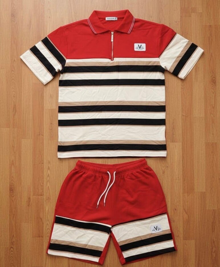 Ensemble sport rayé rouge