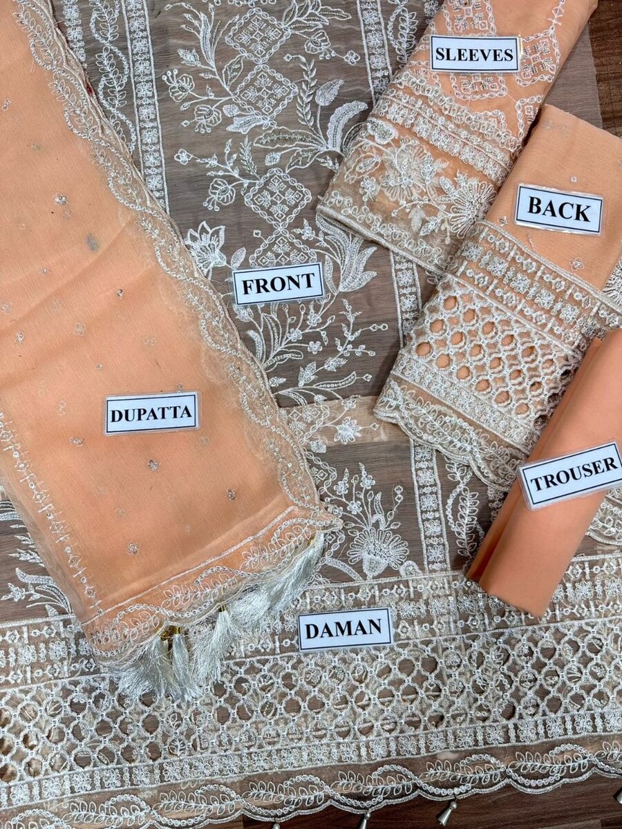 Chiffon heavy embroidery unsatich 3 pc Dc free