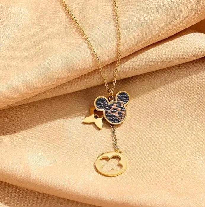 Water resistant Mickey / Dainty clover Necklace