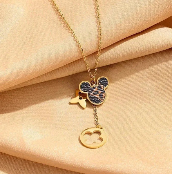 Water resistant Mickey / Dainty clover Necklace