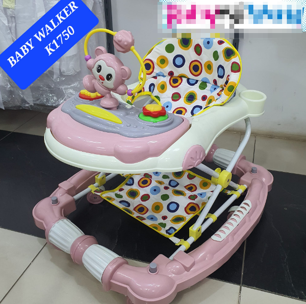 pink walker with toys