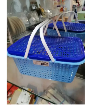 Premium Basket with Handle & Lid For Outdoor Carry - Top Quality Plastic Basket For Picnic & Travel - Carry Basket for Daily Use - Baby Clothes Basket (12 inch length 8 inch width 6 inch height)