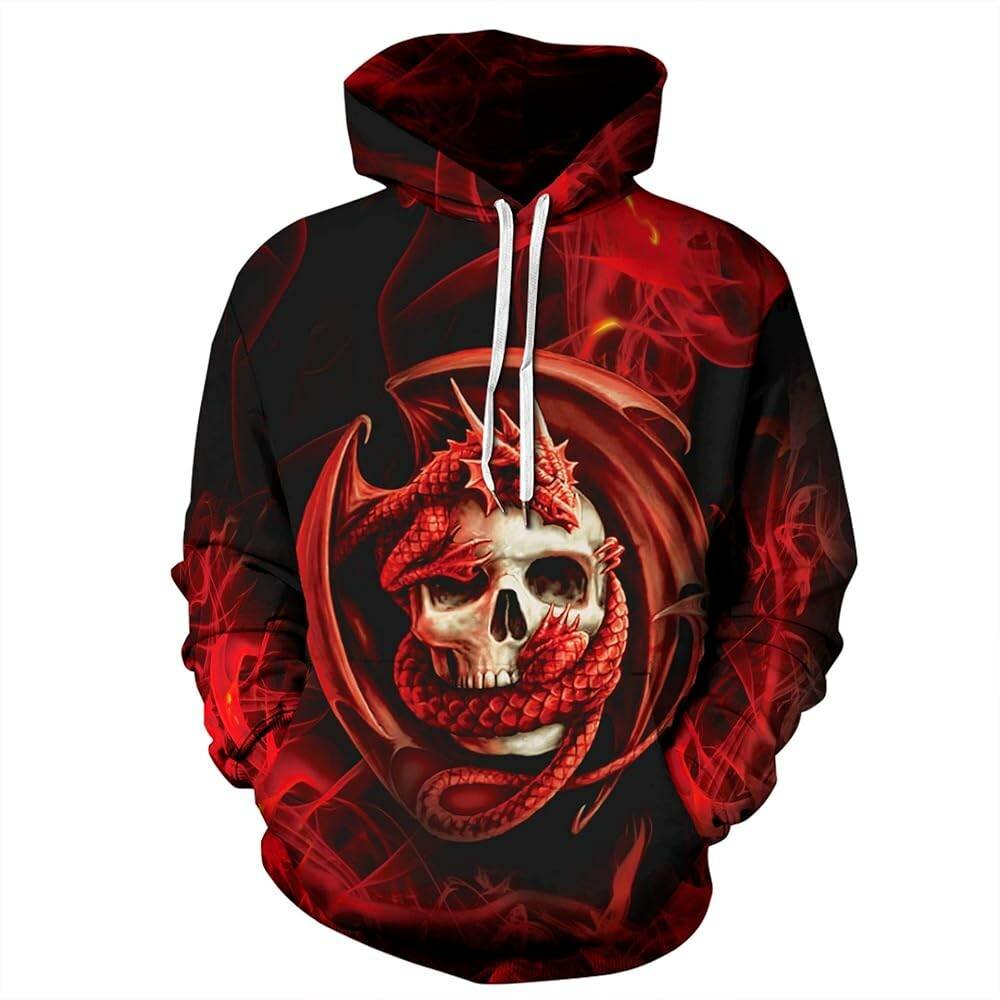 Sweat à Capuche Crâne et Dragon