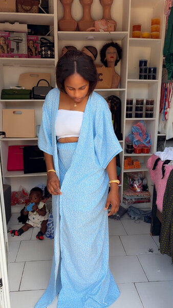 Kimono léger pour femme, bleu