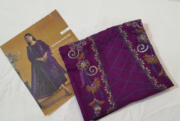 Embroidered slub 3pc dress