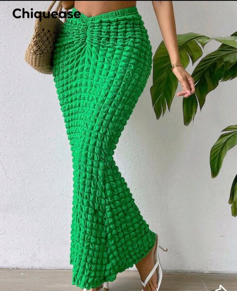 Jupe longue texturée verte
