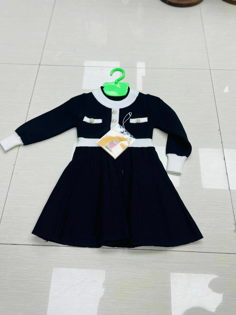 Dress for girl,knitted,black,long sleeve,age 1-10 years old