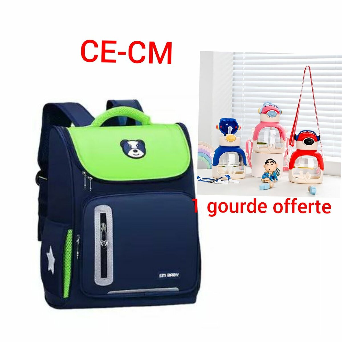 Cartable Enfant CE-CM + Gourde