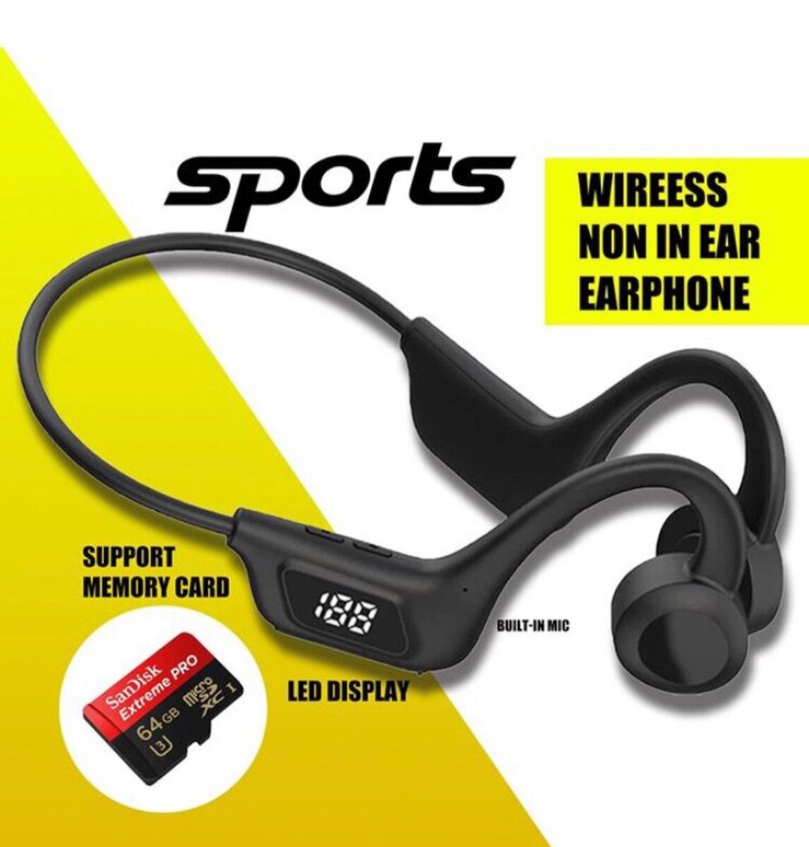 Bluetooth headphones uses memory card Black