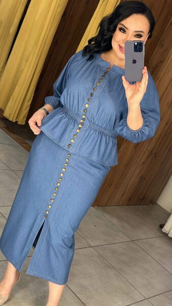 Джинсовая двойка пуговка