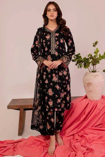 Summer collection lawn fabric unstitch 3 pc