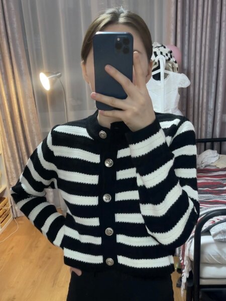 Кардиган в стиле Old money, в полоску, тёплый