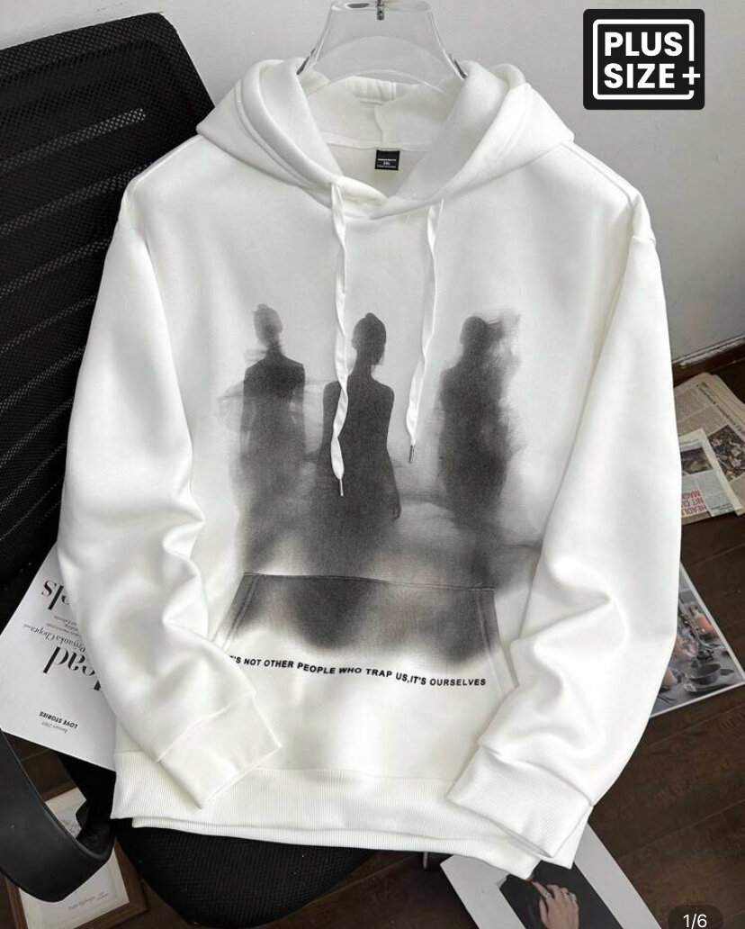 Sweat à capuche blanc imprimé