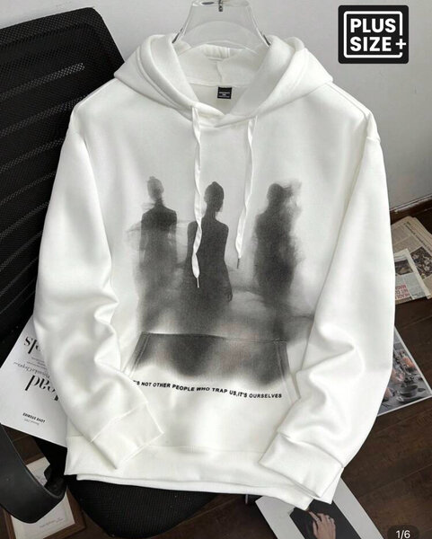 Sweat à capuche blanc imprimé