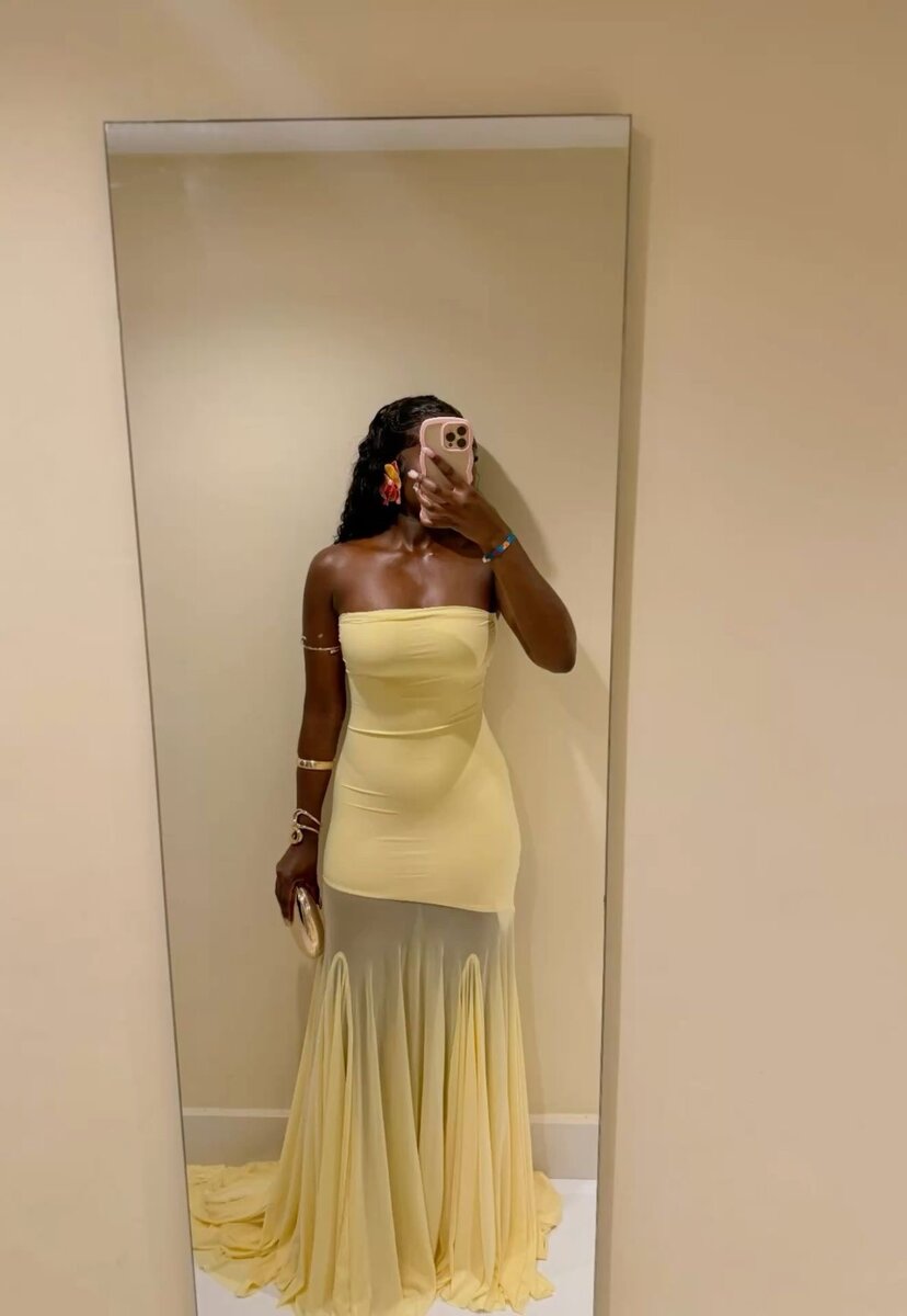 Robe Longue Épaules Dénudées Jaune