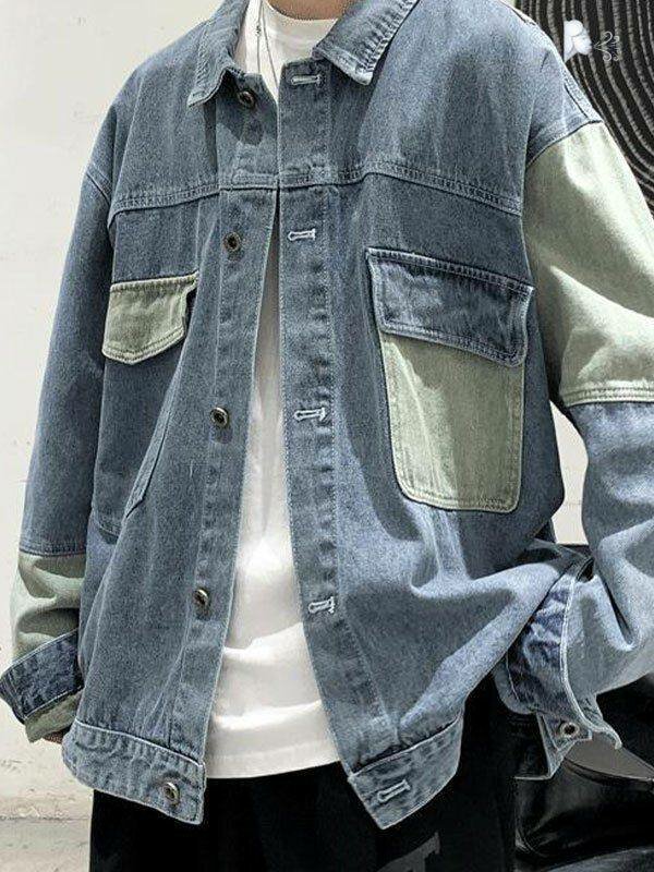 Veste en jean patchwork pour hommes