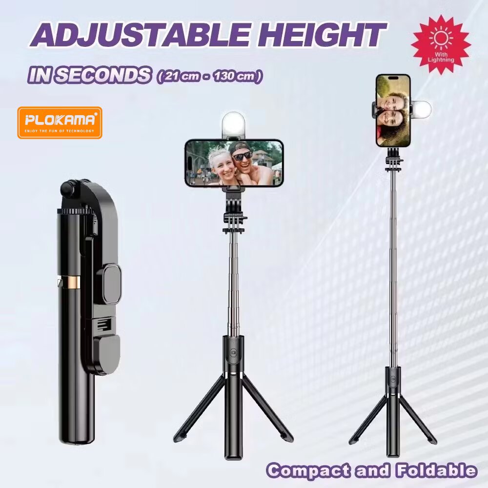 PLOKAMA K8 Bluetooth Selfie Stick & Tripod - 4-in-1 with LED
