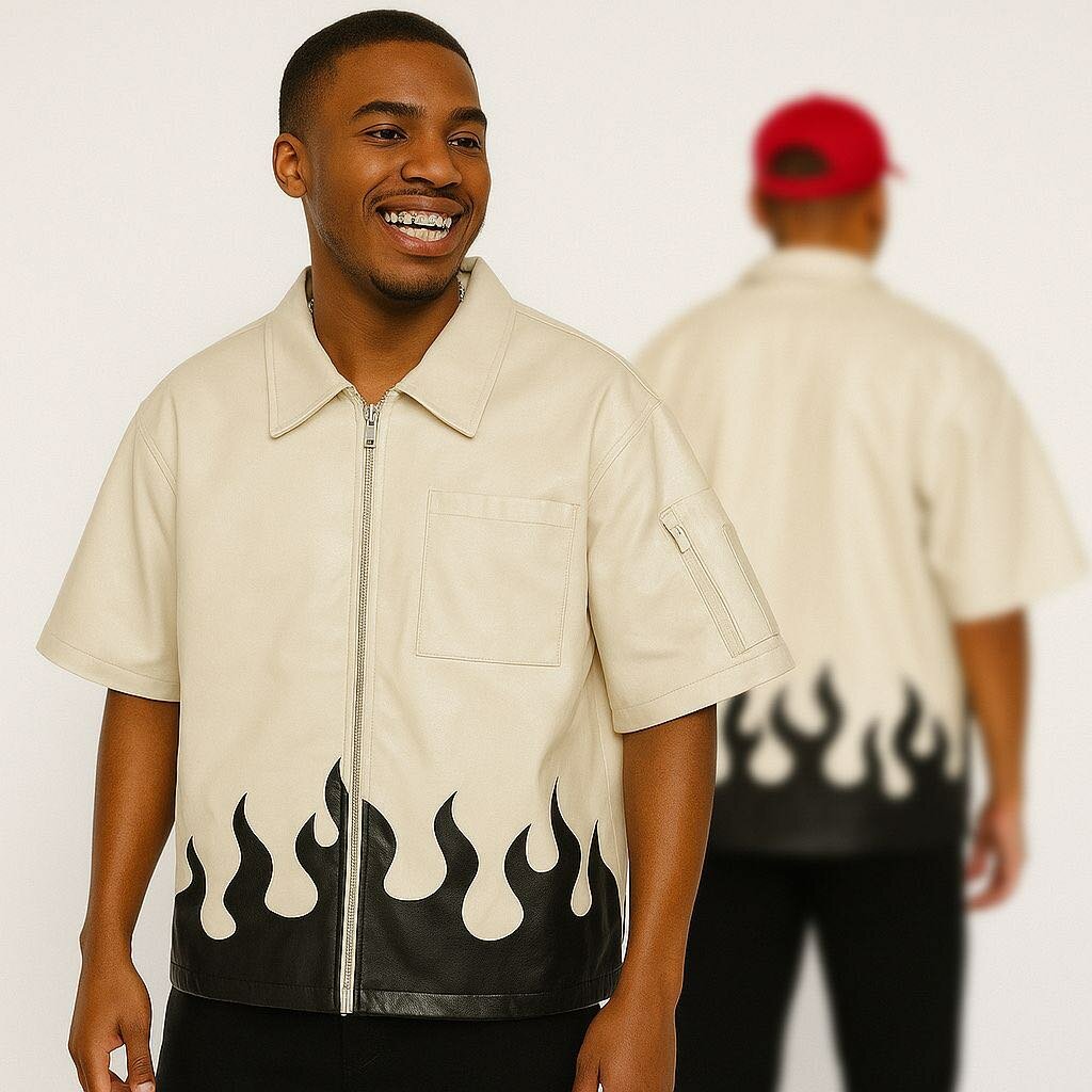 Chemise unisexe motif flamme