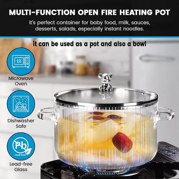1600ml Borosilicate Glass Cooking Pot With Lid