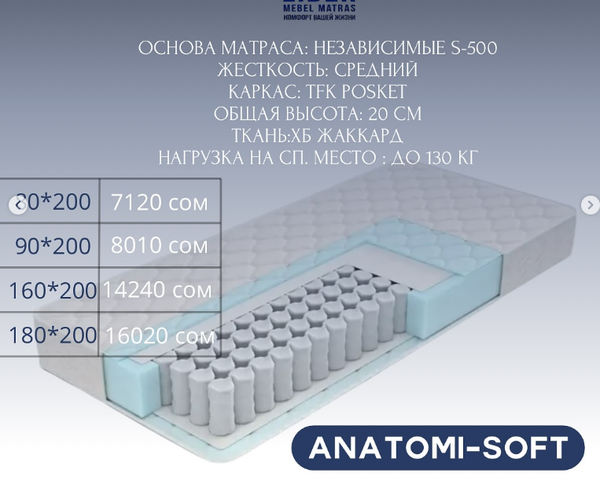 Идеальный матрас для комфортного сна – в Leader, ANATOMI-SOFT  размер 80*200