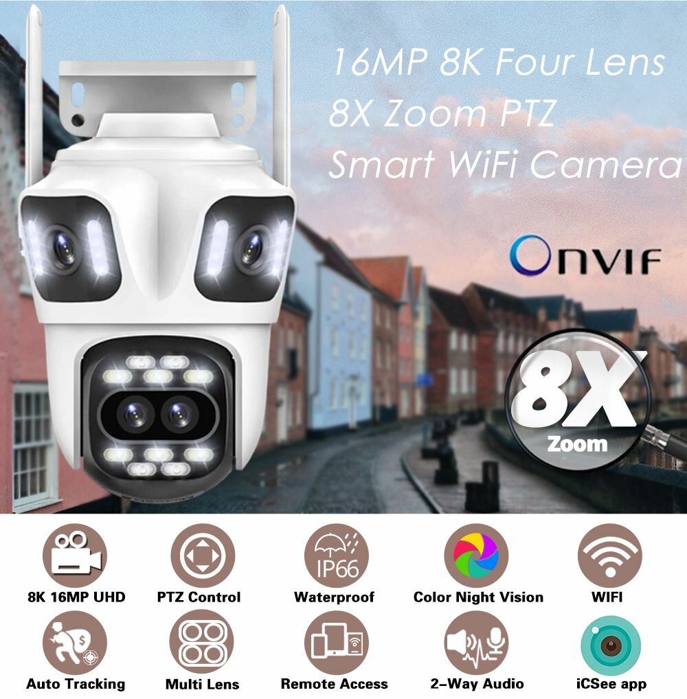 3Lens PTZ IP Camera Outdoor 8K HD Three Screen WiFi Security