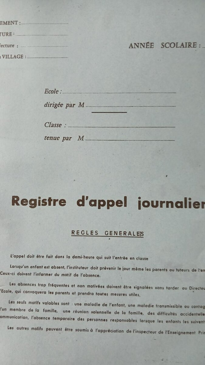 Registre d'appel scolaire