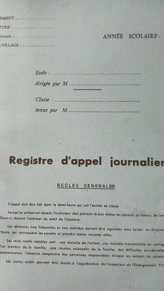 Registre d'appel scolaire