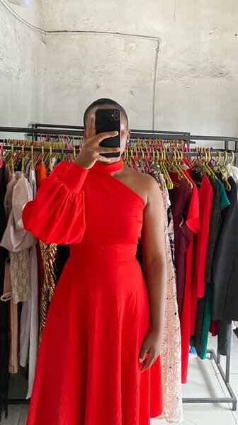 Stylish and high-quality women's assymetrical dress red