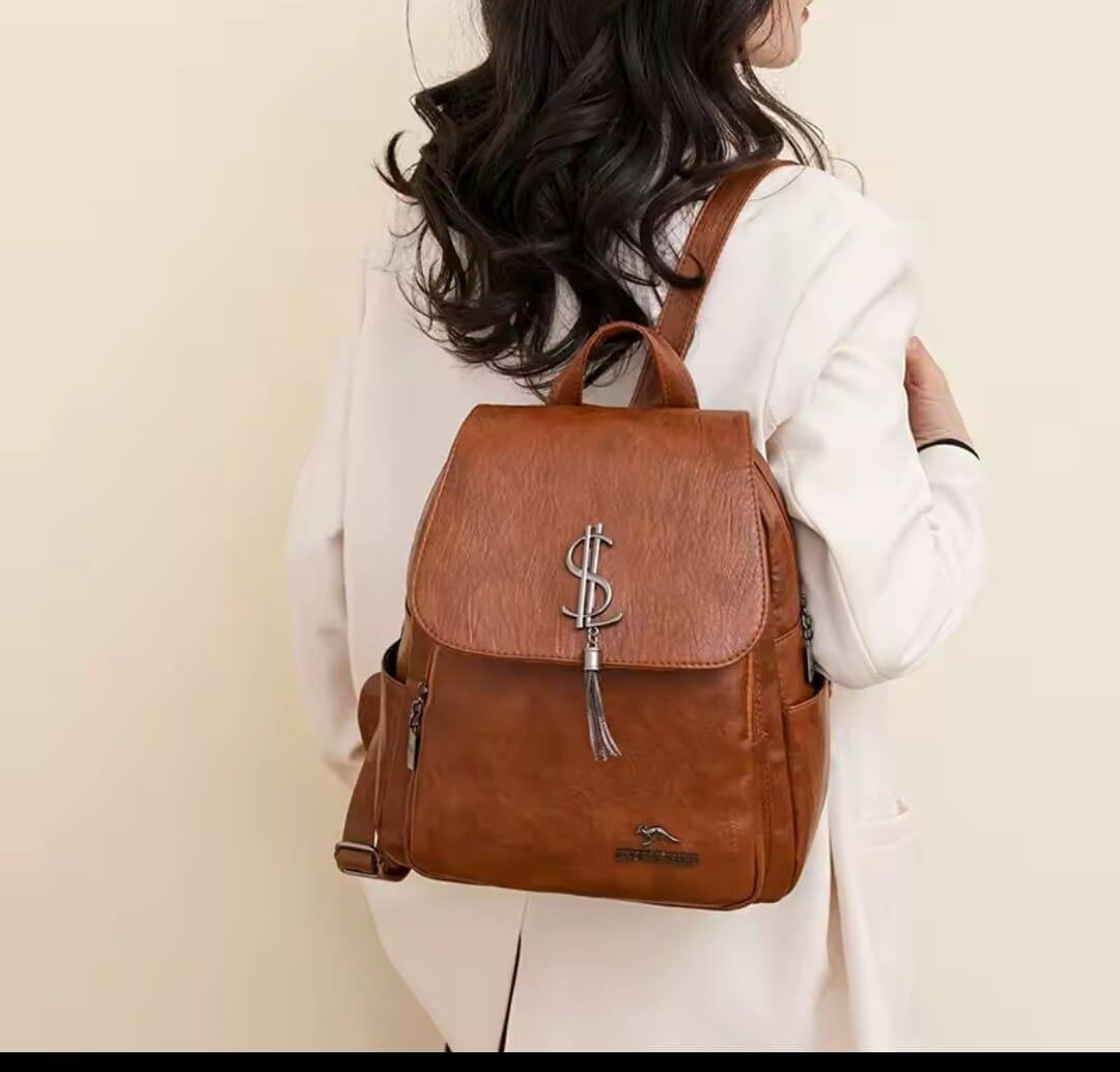Brown leather backpack