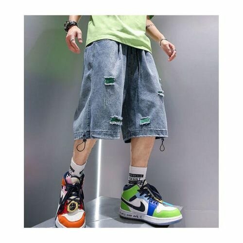 Houzhou Black Baggy Short Jeans Men Denim Shorts Blue Explos