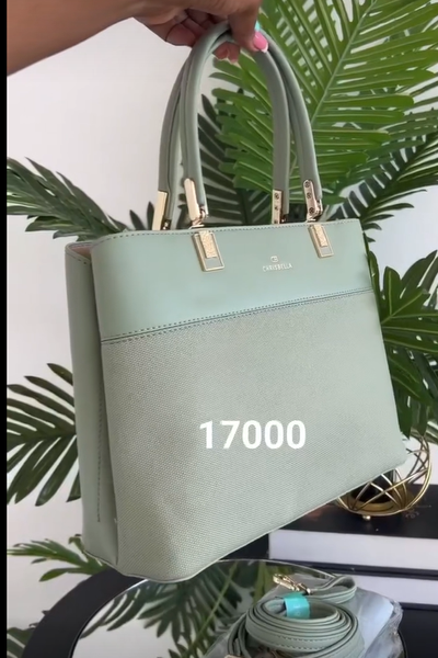 Sac en cuir avec deux anses vert + portefeuille