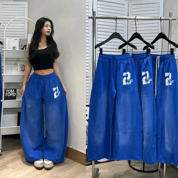 Pantalon large bleu décontracté